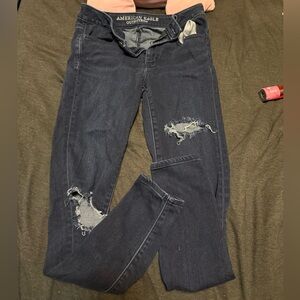 American Eagle Outfitters Women's Dark Blue Distressed Skinny Jeans